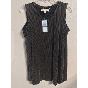 MICHAEL Michael‎ Kors Black Gold Metallic Cold Shoulder Sleeveless Top